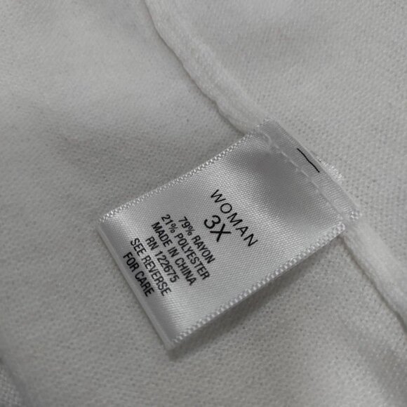 Roz Ali Long Sleeve Scalloped Mid-Length Open Front Cardigan Sweater White 3X - Picture 5 of 11